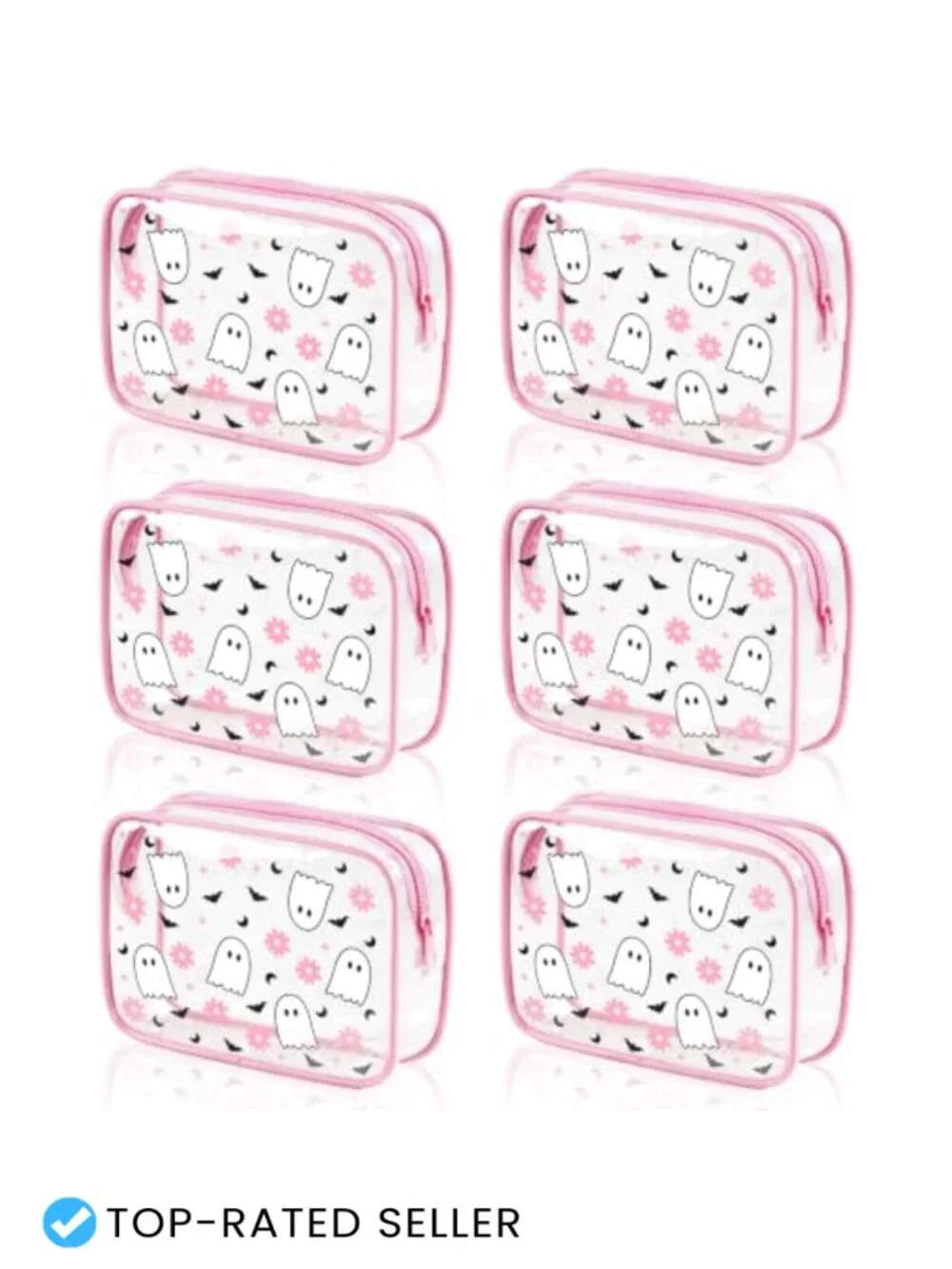 6 Pack Halloween Ghost Makeup Bags, Clear PVC Cosmetic Pouch Zipper Party Favors